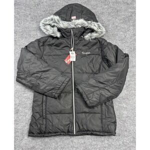 Southpole Vintage Junior Puffer Jacket Hooded Faux Fur Trim Black‎ L NEW